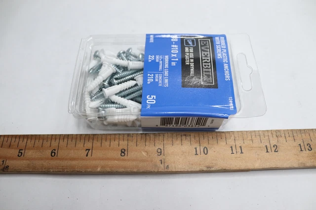 (50-Pk) Everbilt Ribbed Plastic Anchors with Screws #8-10 x 1" 124 843