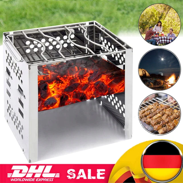 Edelstahl Holzkohle Klappgrill Standgrill Tragbar Camping Grill Schaschlik BBQ