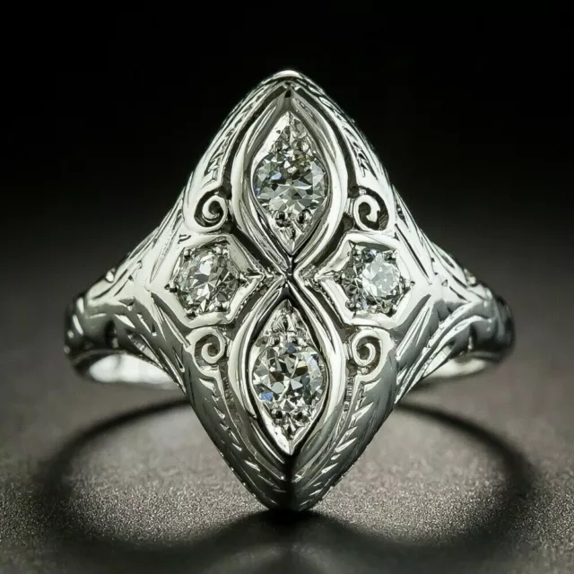 1930s Vintage Art Deco 2.34 Carat Round Cut Lab Created Diamond Engagement Rings