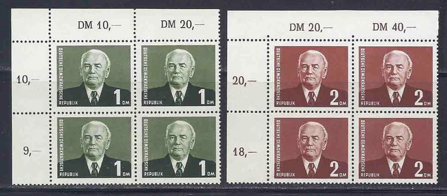 DDR 1958, MiNr: 622 - 623 postfrisch, Viererblock Eckrand oben links