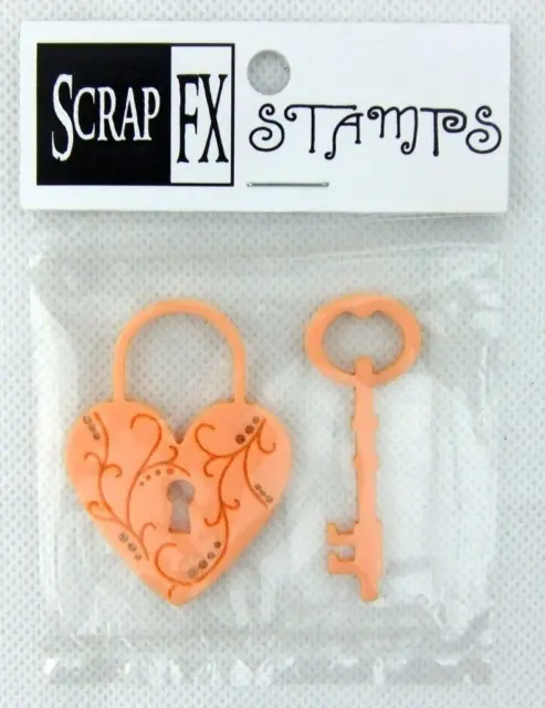 SCRAP FX FOAM STAMP Orange Heart Lock & Key Card Making Stamping Craft