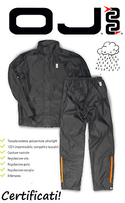 OJ Kit Antipioggia Pioggia Scooter Moto Impermeabile Nero Giacca + Pantalone