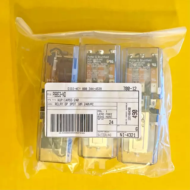 Six Brand-New, Unused Potter & Brumfield [ KUP-14A55-240 ] Relays, 11 Pin, 240V