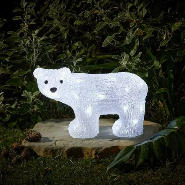 Christmas Polar Bear Decoration Light Up Ornament Acrylic LED White Cub Battery