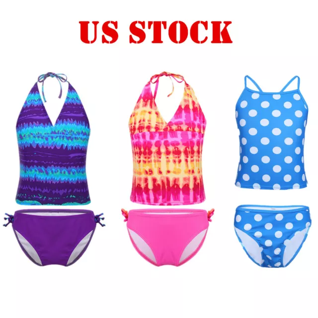 US Girls Kid Swimwear 2-Piece Bikini Swimsuit Set Bathing Suit Tankini Beachwear