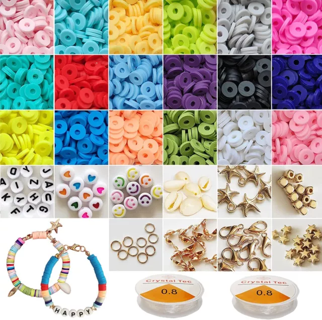 4000 Pcs Flat Beads Bracelet Jewelry Making Kit Heishi Clay Aesthetic Thin Disk
