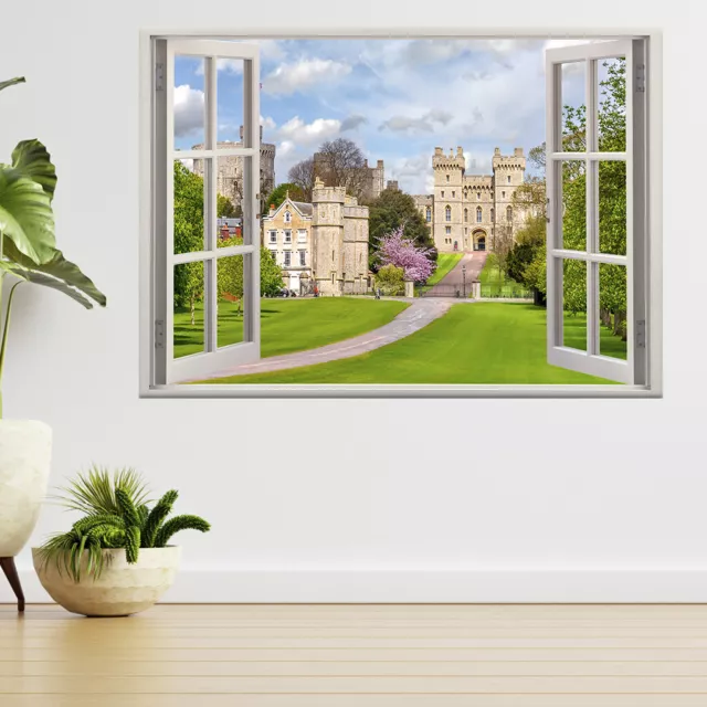 Windsor Castle In Spring, London 3d Window View Wall Sticker Poster Decal A986