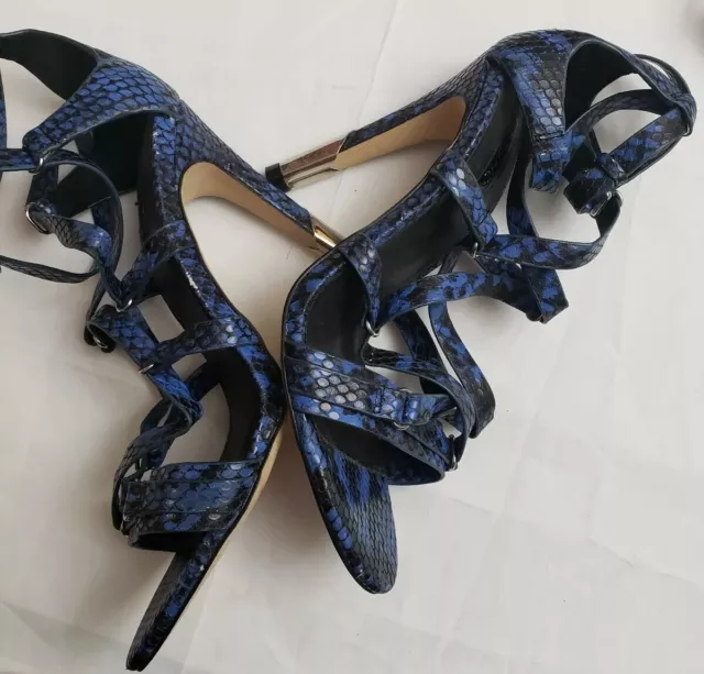 Topshop Blue Snake Print Strappy Women's Heels Sandals "The Ruby" Size 37 NEW