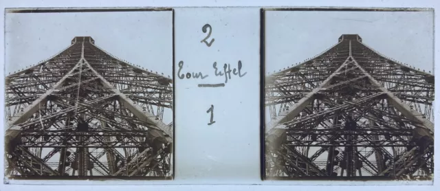 PARIS 1900 EXPO UNIVERSELLE TOUR EIFFEL PLAQUE VERRE 45x107 STEREOSCOPIQUE