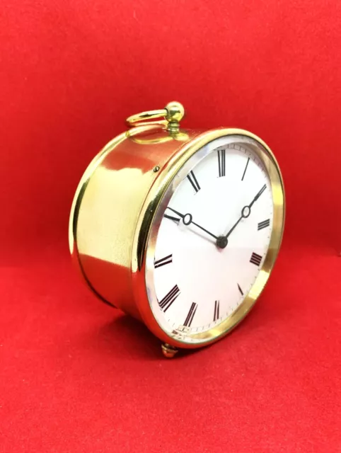 Antique Old Brevette V.A.P. Brass 8 Day Drum Alarm Clock Timepiece XIX century