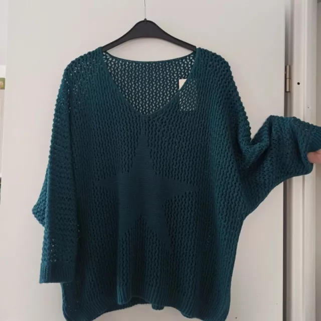 Pull grande taille , mi-saison fantaisie  ajouré vert  +motif étoile T 50/52