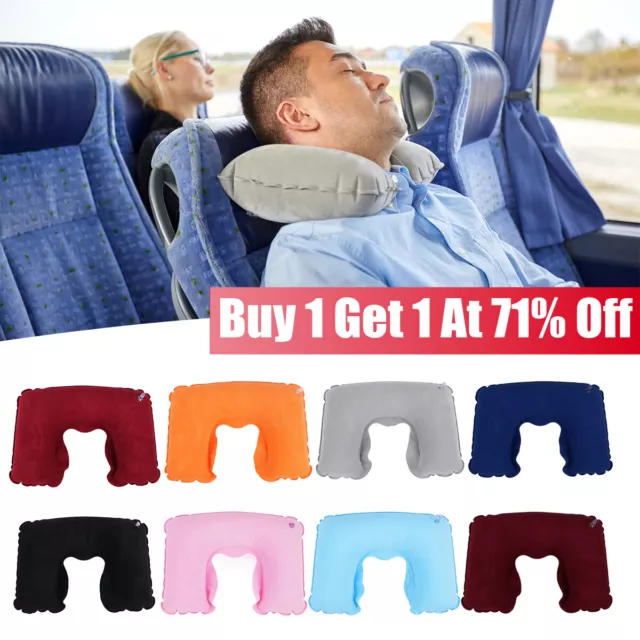 Inflatable Travel Neck Pillow Soft Head Rest Cushion Flight Comfortable Support