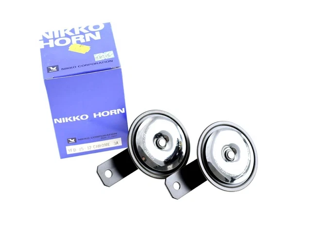 Corno Nikko 12v cromato e nero giapponese 105 db E4 83 mm