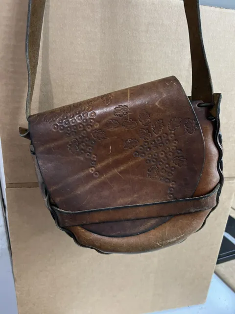 Vintage hand made 1960's Leather Brown Purse Shoulder Bag Handbag