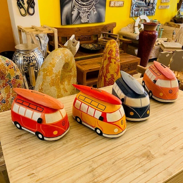 Salvadanaio Furgone Hippie Tavola Surf In Legno