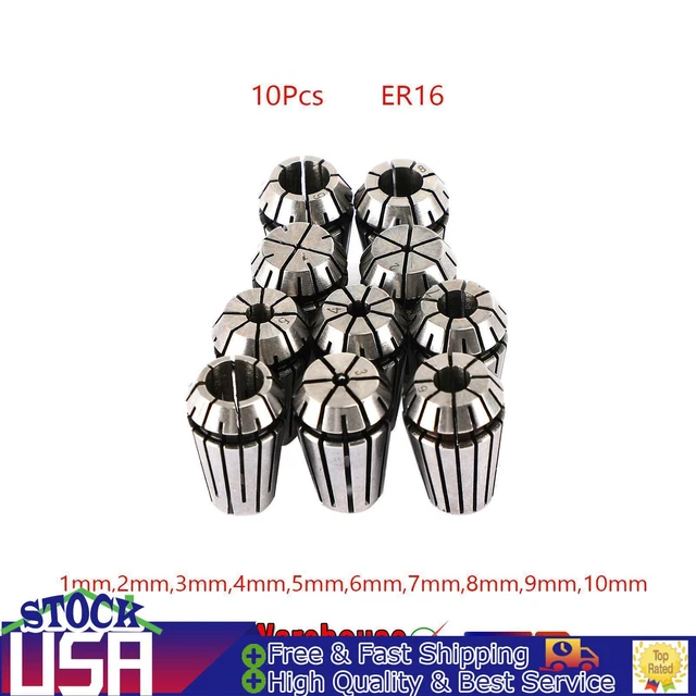 10Pcs ER16 Spring Collet Set For CNC Milling Lathe Tool Engraving Machine