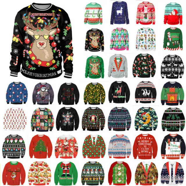 Womens Mens Unisex Christmas Ugly Sweater Pullover Jumper Xmas Sweatshirt Tops