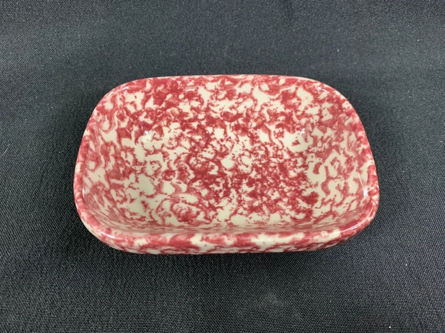 Workshops of Gerald E Henn Pottery Red Spongeware Relish Dish Snack Soap Trinket 2