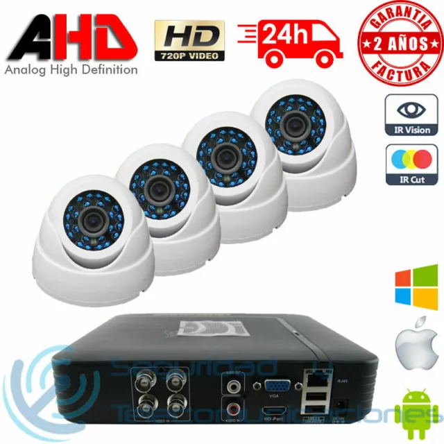 Kit Grabador Dvr + 4 Camaras Ahd Mini Domo Interiores Videovigilancia Cctv