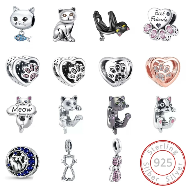 Charms Anhänger Katze Kater Pfote Bettelarmband Damen Charm 925 Sterling Silber