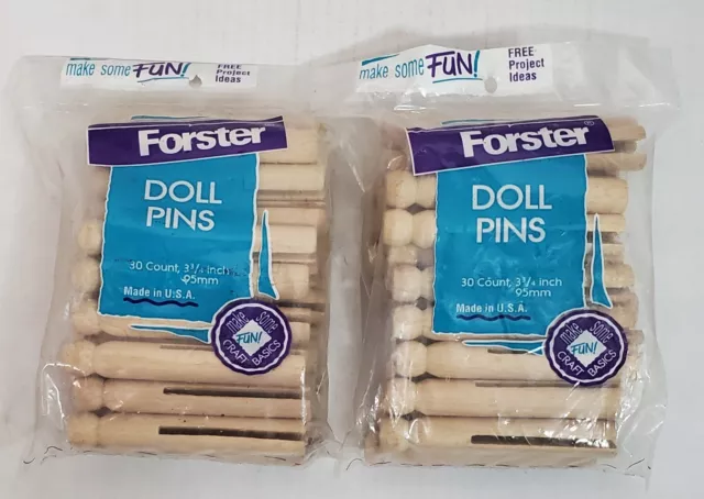 "Muñeca Forster 30 unidades alfileres de madera pines de ropa suministro artesanal 3 3/4" ¡Lote de 2 nuevos!