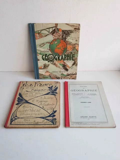 Lot de 3 anciens livres d'école Géographie