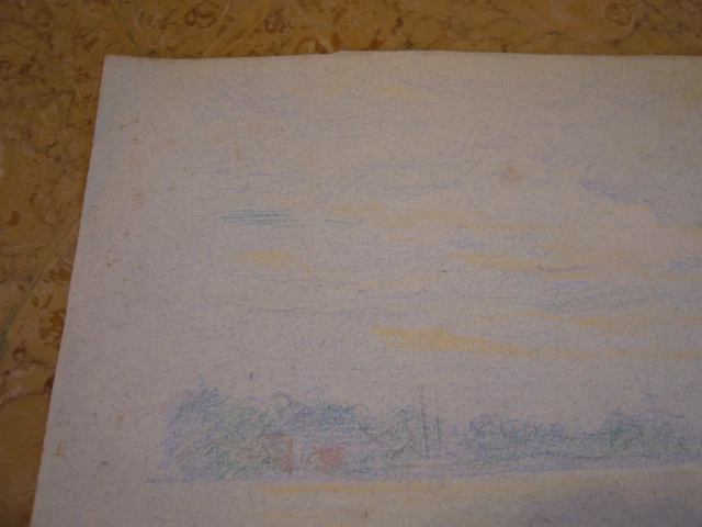 Vtg Antique Début 20th Siècle E Un Trego Charbon Dessin De Paysage 2