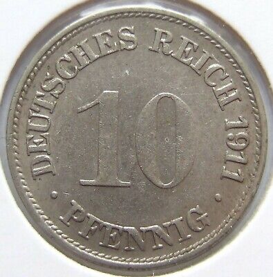 Pièce de Monnaie Reich Allemand Empire 10 Pfennig 1911 G En Extremely fine