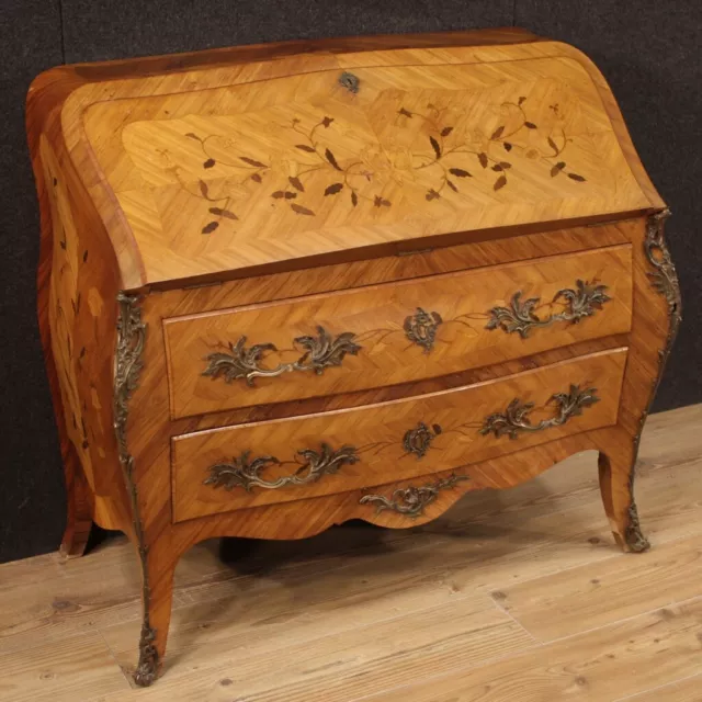 Mueble escritorio secrétaire de estilo antiguo en madera con incrustaciones 900
