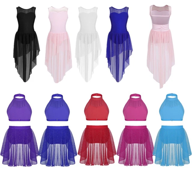 Kids Girls Halter Neck Ballet Leotard - Chiffon Contemporary Dance Dress With Cutout Back