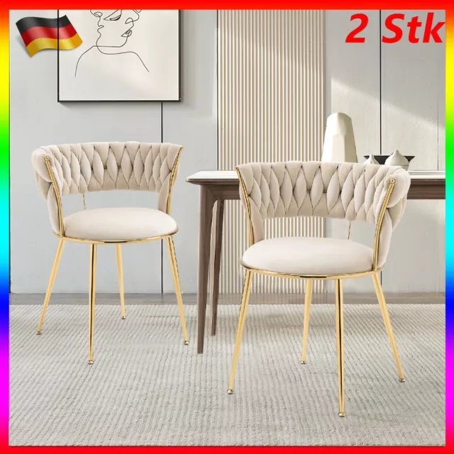 2er/Set Esszimmerstuhl Beige Samt Polsterstuhl Stuhl Küchenstuhl Besucherstuhl