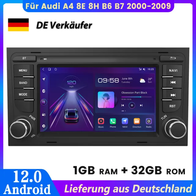 7" Autoradio Android12.0 Für Audi A4 8E 8H B6 B7 2000-2009 Navi GPS BT WiFi DAB+