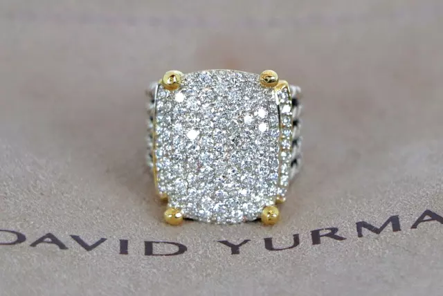 $6,300 David Yurman Silver 18K Yellow Gold Pave Round Diamond Wheaton Ring 6