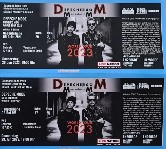 2 Tickets Eintrittskarten Depeche Mode 29. Juni 2023 Frankfurt am Main