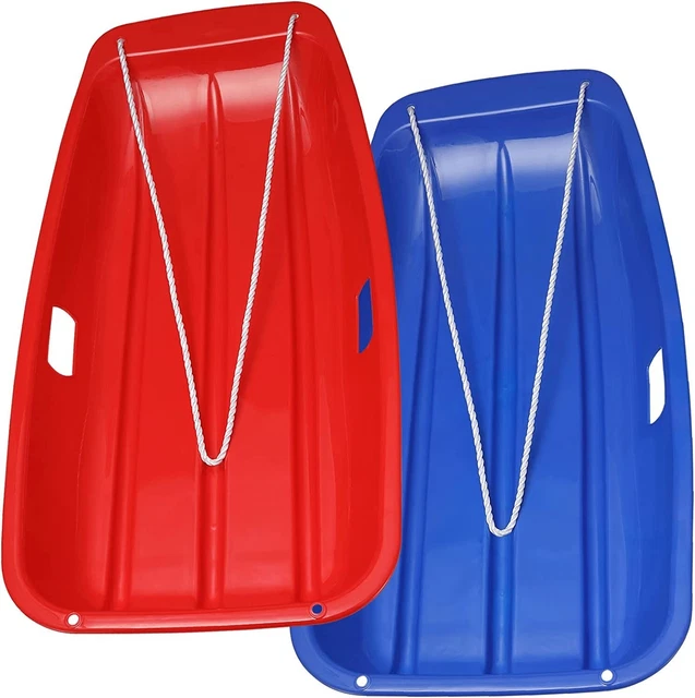 Snow Toboggan Sleds with Tow Rope, Red Plastic, Children's Winter Acces