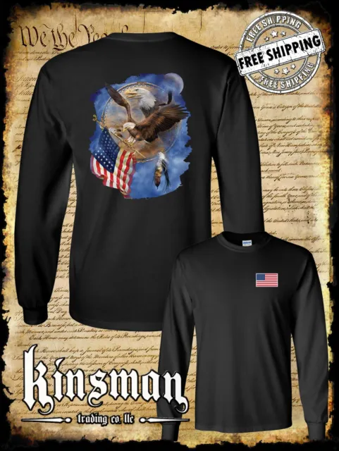 Flight For Freedom Eagle American Flag Dreamcatcher 2-Sided Long Sleeve T-Shirt