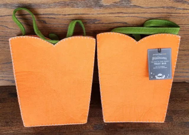 Lot Of 2 Pottery Barn Kids Glow In The Dark Felt Pumpkin Treat Bag, SEE INFO 3