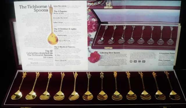 12 Sterling Silver Gilt TICHBORNE Spoons (Cased), Hallmarked 1977-1979