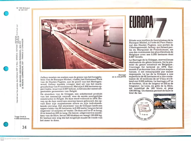 Feuillet 1er jour sur soie Belgique 1977 EUROPA