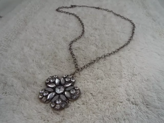 Silvertone Faux Rhinestone Pendant Necklace (A25) 2