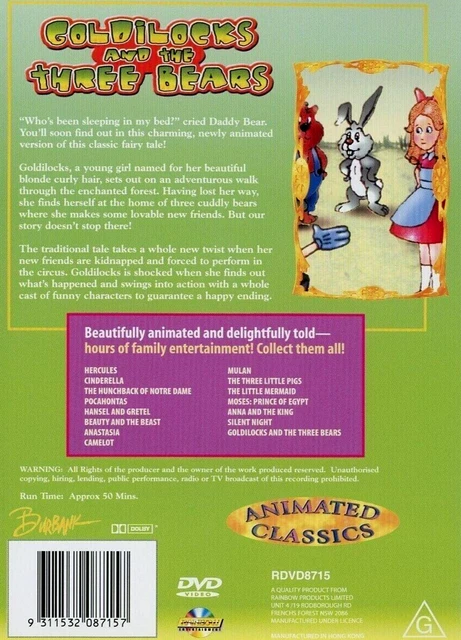 GOLDILOCKS AND THE Three Bears DVD Animated Rare Vintage AUSTRALIA ...