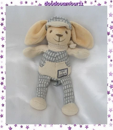 Doudou Peluche Lapin Beige Ecru Carreaux Gris Casquette Doudou Et Compagnie