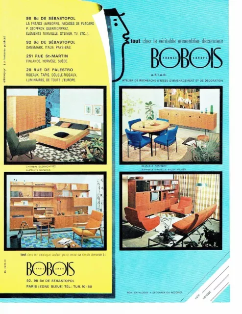 PUBLICITE ADVERTISING 126  1962  Bobois  meubles  ensemblier décorateur A.R.I.A.