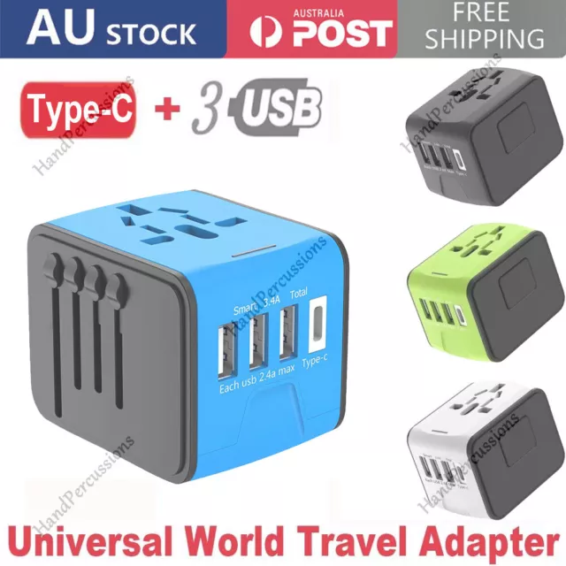 International Universal Travel Adapter 3 USB &Type-C Outlet Converter Plug Power