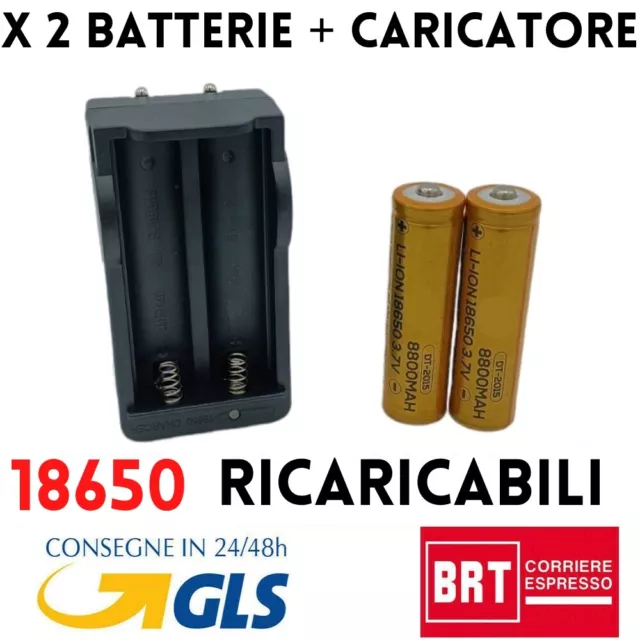 2 batterie li-ion 3,7v 8800mah ricaricabile pila al litio con caricatore a presa