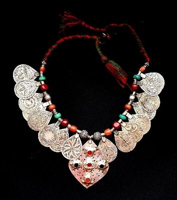 Morocco – Berber silver necklace, amazonite, agate and genuine coral beads