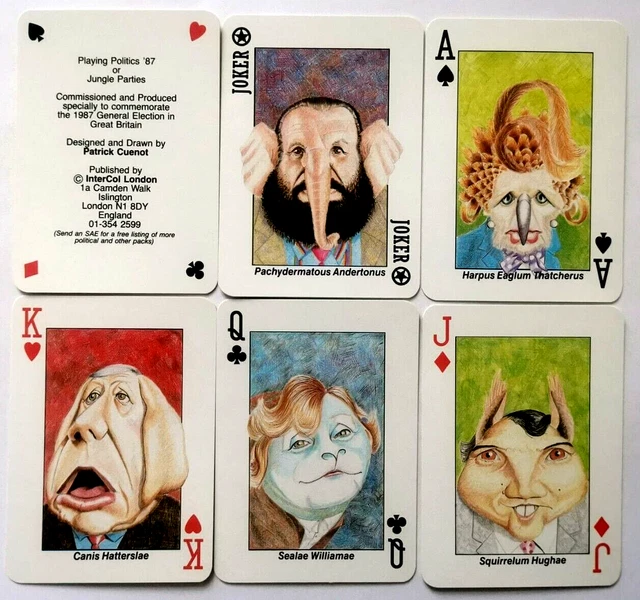 Vintage Playing Cards Playing Politics Caricatures 52 & 2J & H 1987 Uk Freepost
