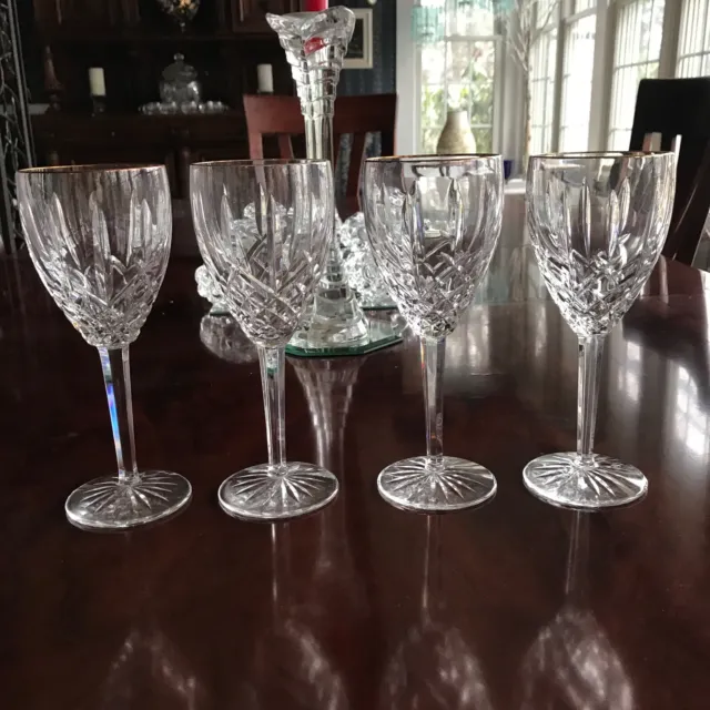 Vintage Set Of Four Waterford Irish Cut Crystal Golden Araglin Goblets 7-7/8"