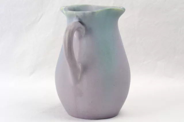 Muncie Pottery Vase, 1930's Green over Lilac Handled Vase #419 3