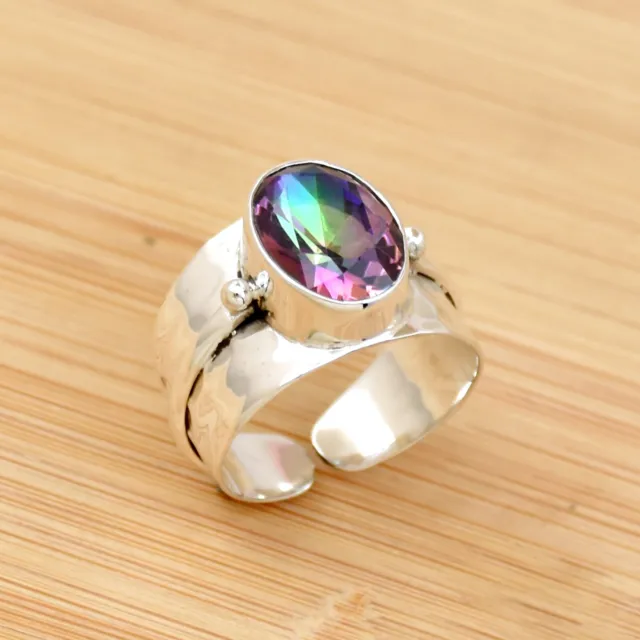 mystic Topaz Ring 925 Sterling Silver Ring WideBand Ring Women Ring Gift For her